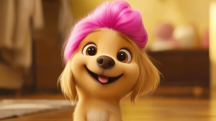 Animated puppy with pink headband