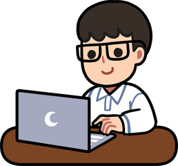 Man typing in laptop working