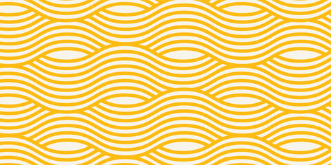 Yellow instant noodle, pasta and spaghetti texture with geometric wavy lines. Ramen, pasta vector pattern. Background abstract food illustration