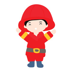 Kawaii firefighter  kids cartoon isolated on white background. fire fighter uniform with fire emergency clip art set. Flat vector design isolated white background