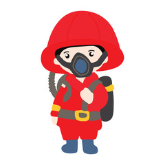 Kawaii firefighter  kids cartoon isolated on white background. fire fighter uniform with fire emergency clip art set. Flat vector design isolated white background