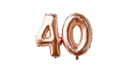 Rose Gold Number 40 Foil Balloons On Transparent Background
