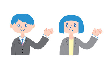 案内をするビジナスパーソンのイラスト（主線なし）