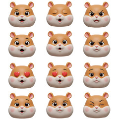 Obraz premium Collection of expressive cartoon hamster faces set