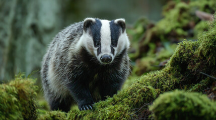 Badger in forest, animal in nature habitat