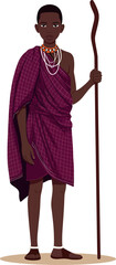 Naklejka premium African tribal man wearing traditional clothing and holding wooden staff vector illustration 