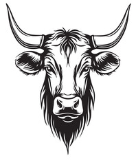 Drawing_of_Silhouette_of_Cow_head_with_long_horn