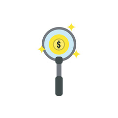 Magnifying glass with dollar amd sparkle icon vector. Financial search icon with magnifying glass and dollar sign. Great for business analysis, market research, or investment exploration themes.