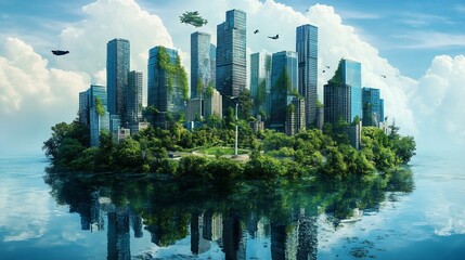 Obraz premium Sustainable Metropolis: Harmonious Fusion of Urban Architecture and Lush Nature