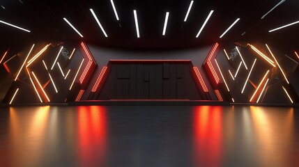 Futuristic Neon Stage: Red and Orange Geometric Design