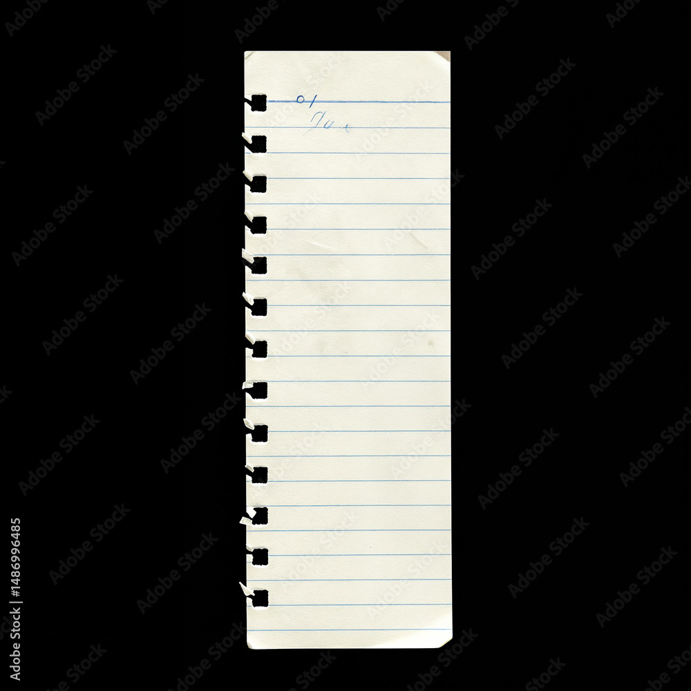 Poster blank page from spiral notebook showing handwritten notes on black background