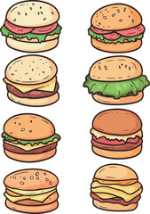 Cartoon hamburger food illustration material	
