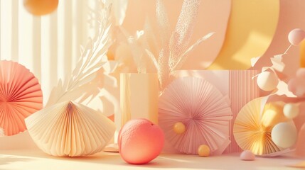 Pastel Paper Art: Sunlit Peach and Floral Still Life