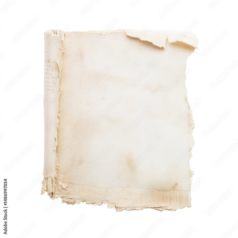 Poster old blank scroll with torn edges on white background