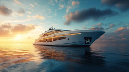 Luxury Yacht at Sunset: Opulent Seascape