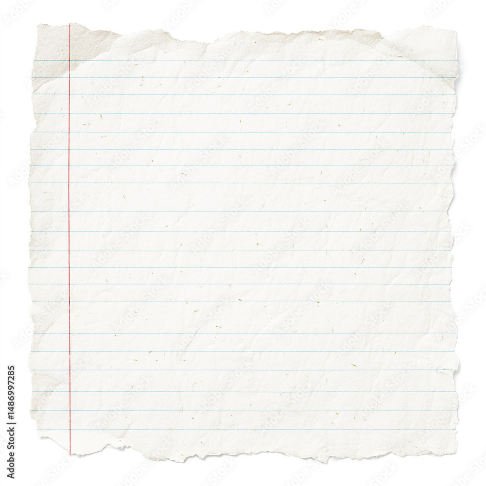 Poster blank lined page from a notebook with torn edges creating white background