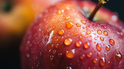 Close up of Fresh Red Apple with Water Droplets showing Vibrant Detail