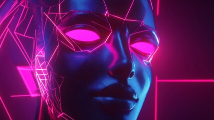 Neon Retrofuturistic Cyborg Face Art