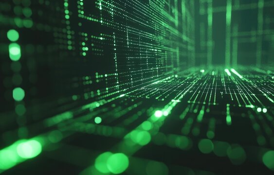 Digital tunnel, glowing green data streams