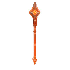 Futuristic Arrow with Digital Precision in Neon Orange Isolated on Transparent Background