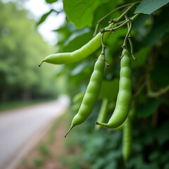 Brotes de flores de t&eacute; de yuzu floreciendo en el camino arbolado del parque.