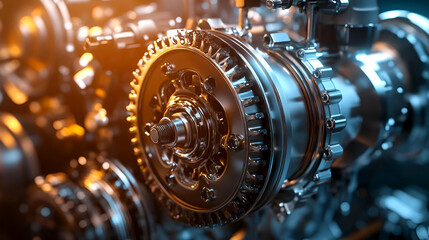 Fototapeta premium Close-Up of a Detailed Metallic Engine Gear System