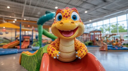 Playful Dinosaur on Indoor Playground Slide