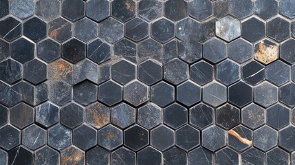 Close up of black hexagon tiles. Abstract background and texture for design.