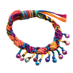 Vibrant Woven Anklet with Chunky Interlaced Fibers Isolated on Transparent Background