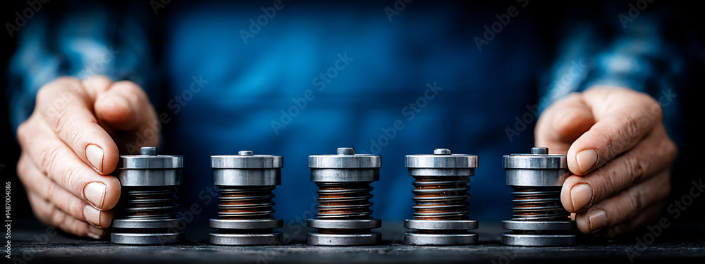 Poster close-up photograph of a student mechanic's hands assembling engine components under the guidance of