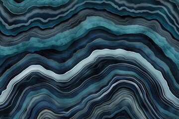 Obraz premium Deeply textured, wavy, layered design in shades of teal, navy, and grey, mimicking agate or marble
