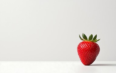 Single strawberry on white surface