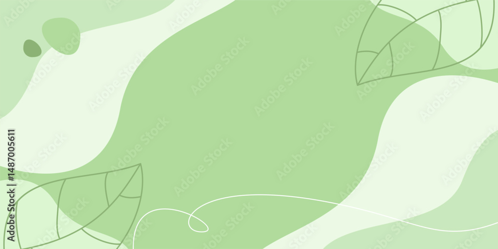Poster green background with abstract shapes, waves and leaf patterns. perfect for your design projects.