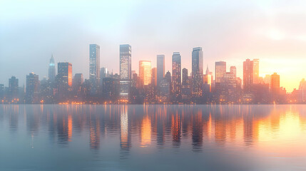 Fototapeta premium Cityscape Sunrise Illustration