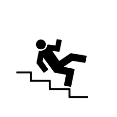 Silhouette of person falling down stairs icon - slip and fall hazard illustration 