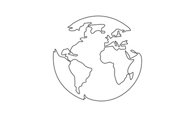 Planet Earth drawn in one continuous line with color spot. One line drawing, minimalism. Vector illustration. EPS 10 . 