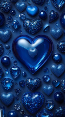 Blue Heart Gems 3D Illustration