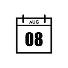 calender icon, 08 august icon with white background