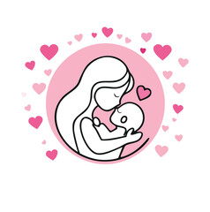 Mother and baby love tender embrace pink hearts