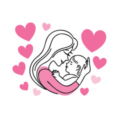 Mother and baby embrace love hearts family