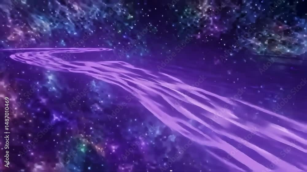 Poster lilac and onyx galactic river stream abstract fractal universe space looping background.