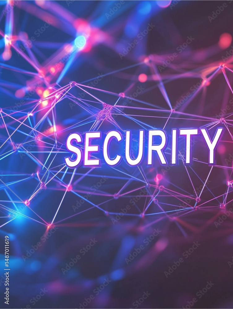 Poster cyber security: a futuristic view of intertwined connections, illustrating the concept of security i