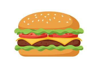 Cartoon Burger Illustration - Classic American Fast Food