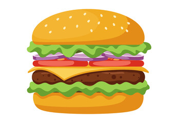 Cartoon Burger Illustration: Classic American Fast Food