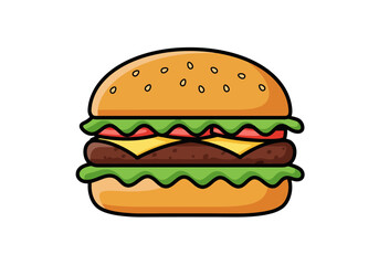 Cartoon Burger Illustration with Fresh Ingredients