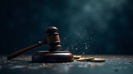 Gavel Falling Near Scattered Coins  A Symbolic Representation of Financial Disputes and Legal Proceedings