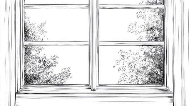 Old window looking out at trees.  Possible use Stock photo for interior design, architecture, or nature themes