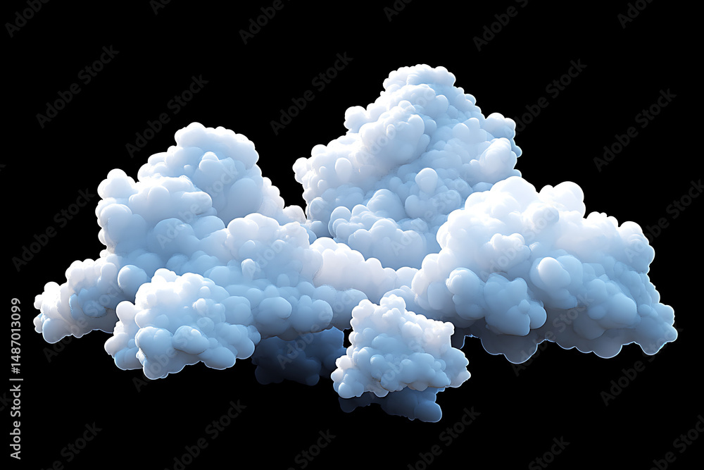 Poster a fluffy cluster of white clouds floating against a black background, creating a serene atmosphere