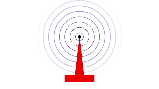 Radio waves signal tower connective network icon animation on a white background.