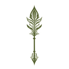 Bold Arrow with Symmetric Design in Olive Green Isolated on Transparent Background